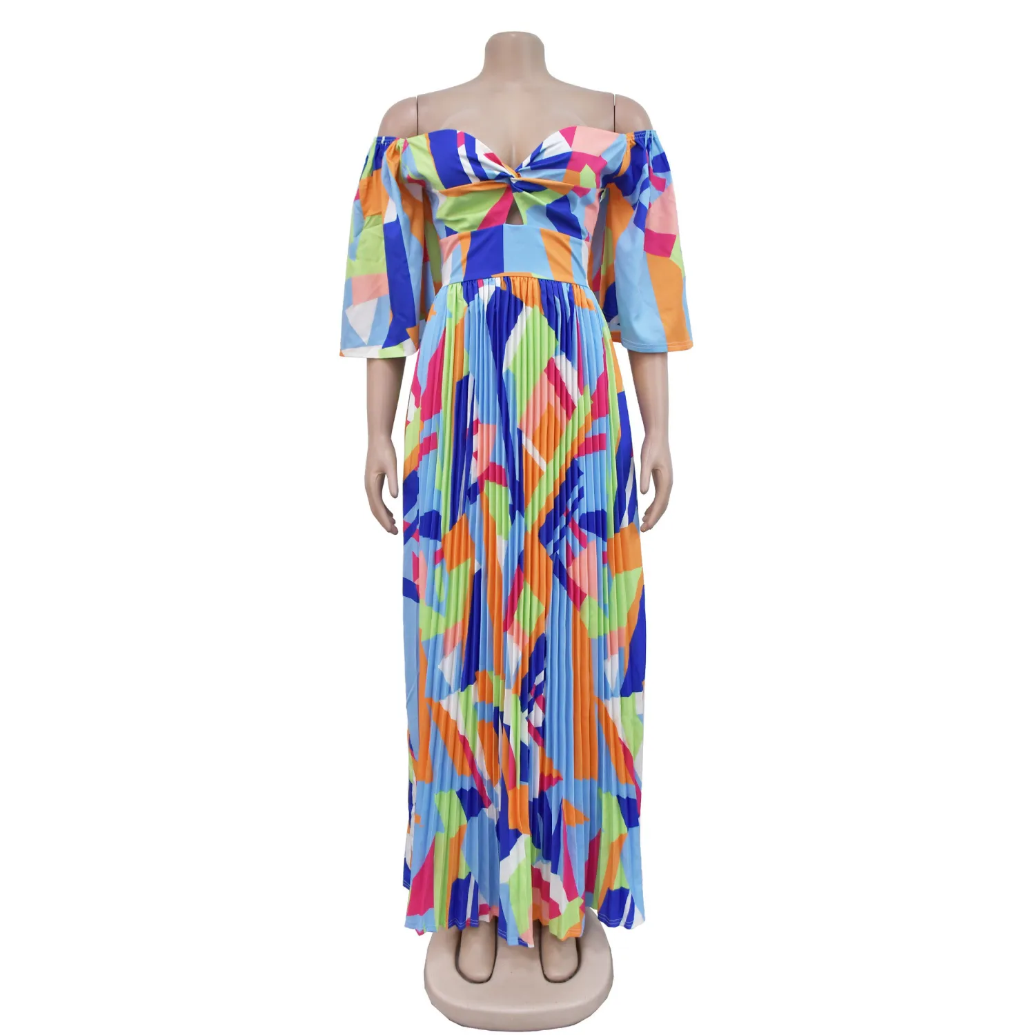 Women Sexy Printed Backless Pleated Maxi Dress 20 Women Sexy Printed Backless Pleated Maxi Dress - Image 18