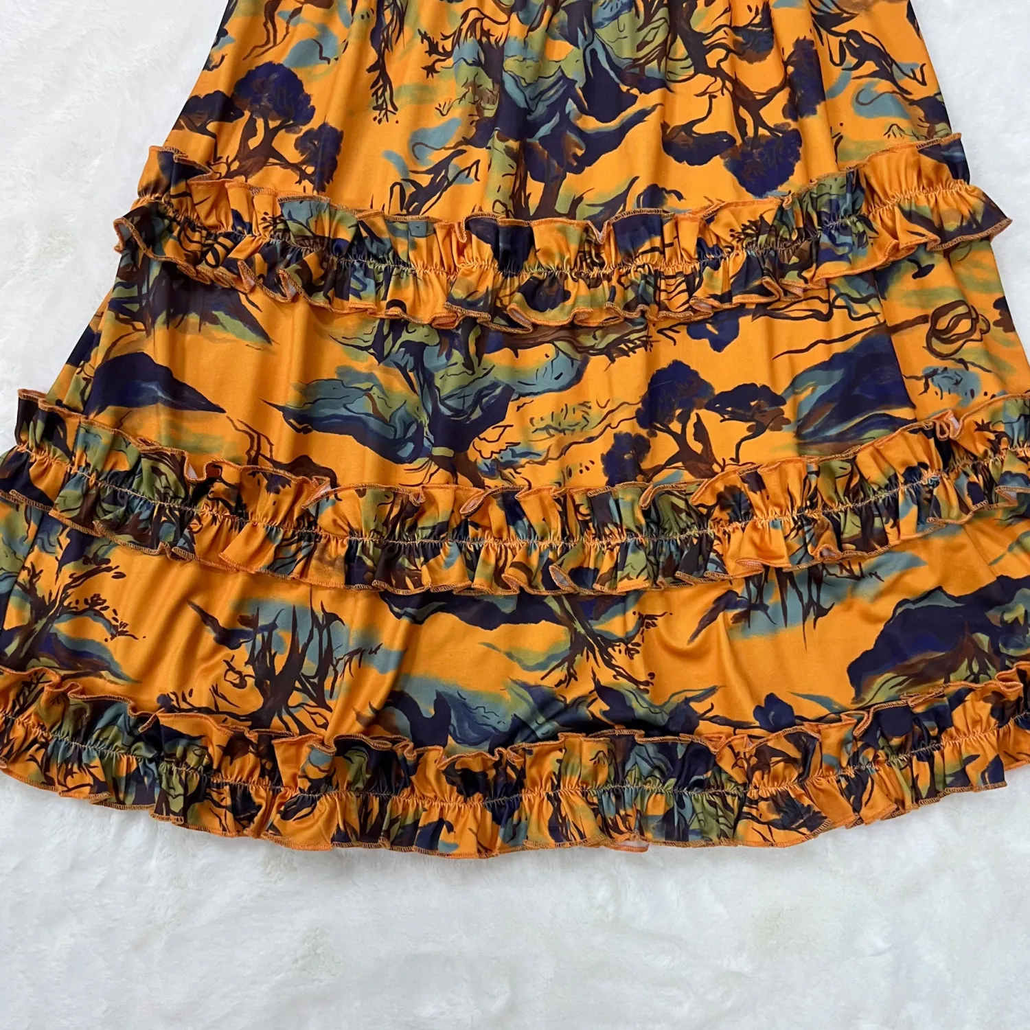 Women Deep V Sexy Camisole Ruffle Edge Print Backless Dress 12 Women Deep V Sexy Camisole Ruffle Edge Print Backless Dress - Image 10