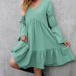 Women Fall Boho Loose Ruffle Long Sleeve Dress -Women Fashion Shop b1424056bb004f00