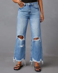 Tassels Washed Ripped Long Denim Pants Casual Wide-Leg Trousers -Women Fashion Shop b188a3fa4d9568f2