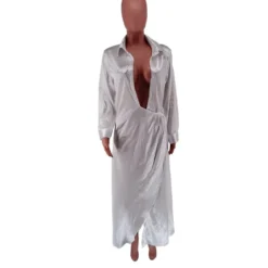 Women'S Summer Sexy Solid Color Turndown Collar Trench Long Sleeve Long Shirt -Women Fashion Shop b19234fe78cff241