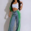 Summer Fashion Patchwork Three Stripes Wide Leg Denim Pants Women's Casual High Waist Stretch Straight Jeans -Women Fashion Shop b1b2aadbc02f0254