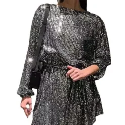 Fashionable Sequin Sequin Slim Waist Party Dress -Women Fashion Shop b2a9231b13278ab7