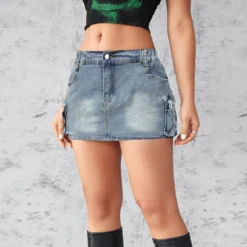 Women's Summer Retro Stretch Tight Fitting Cargo Pocket Denim Skirt -Women Fashion Shop b2c2936e4ba9eb4f