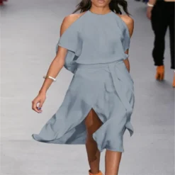 Summer Sleeveless Cut Out Shoulder Slit Multicolor Sexy Long Dress -Women Fashion Shop b2d390f47ab62cb8