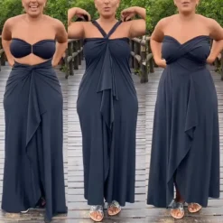 Sexy Solid Color Irregular One Piece Multi-Way Lace-Up Maxi Dress -Women Fashion Shop b2dfd2c913aff7f8