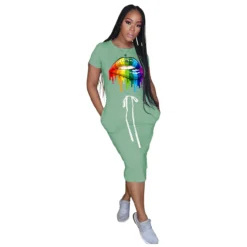 Classic Simple Casual Lip Drawstrings Waist Shirt Dress -Women Fashion Shop b30effd5b32dee6d