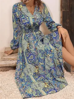 Women Fall And Winter V-neck Printed Long-sleeved Dress 10 Women Fall And Winter V-neck Printed Long-sleeved Dress -Women Fashion Shop b36b3b9d031c6111