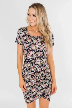 Women Cropped Round Neck Print Short Sleeve Dress -Women Fashion Shop b3730cedde1591eb