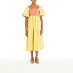 Women Color Block Backless Strappy Balloon Sleeve Dress -Women Fashion Shop b38ba6bc7c23220a