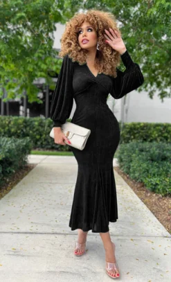 Women Spring V Neck Long Sleeve Dress -Women Fashion Shop b445655c14bd8c95