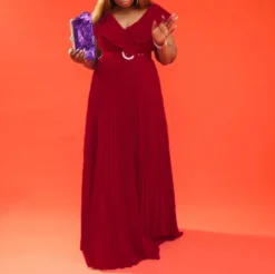 Women Summer Sexy Ruffled Pleated Maxi Dress With Belt -Women Fashion Shop b46bd9646a433069