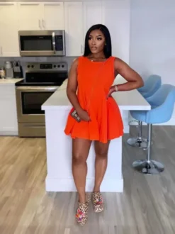 Women's Spring/Summer Solid Color Round Neck Sleeveless Casual Mini Dress -Women Fashion Shop b4b8ed601ead3b86