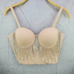 Women Rhinestone Tassel Chain Strap Bra Tank Crop Top -Women Fashion Shop b4f6474c9140cc46
