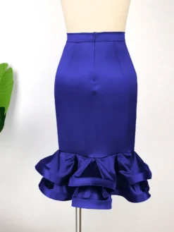 Women Solid High Waist Slim Ruffle Skirt -Women Fashion Shop b55c1097881f51f6