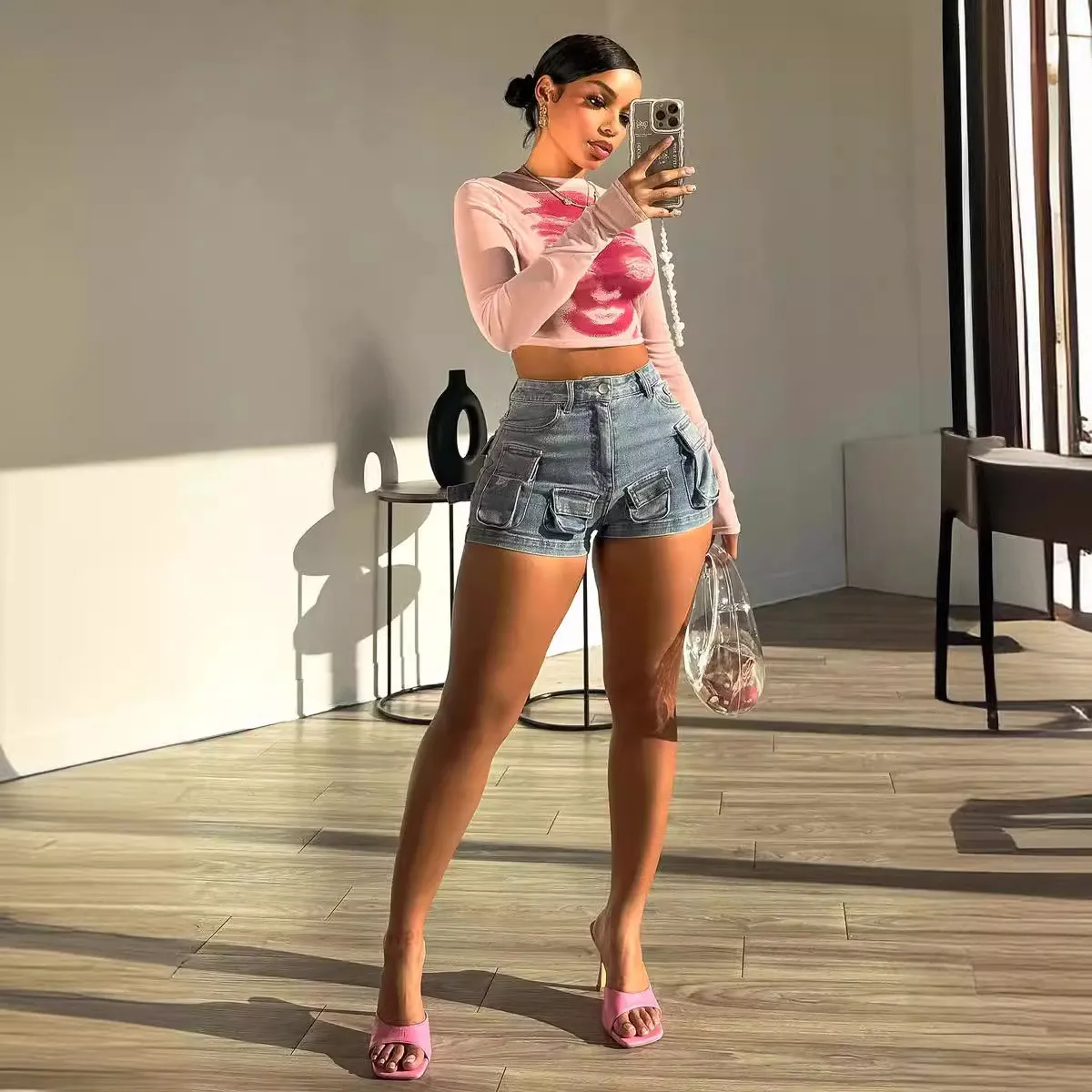 Women Cargo Stretch Denim Shorts 6 Women Cargo Stretch Denim Shorts - Image 4