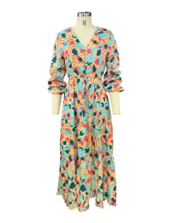Fall Women V-Neck Long Sleeve Printed Loose Maxi Dress 19 Fall Women V-Neck Long Sleeve Printed Loose Maxi Dress -Women Fashion Shop b59a8553456cf4e8
