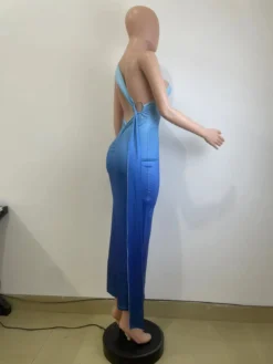 Women's Summer Sleeveless Slash Shoulder Gradient Color Sexy Slim Long Dress -Women Fashion Shop b5de11056ad586da
