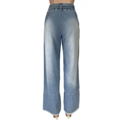 Women Casual Lace Wide Leg Denim Pants With Belt -Women Fashion Shop b665ac57e0df3caa