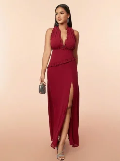 Women Summer Sexy Halter Neck Sleeveless Backless Slit Maxi Dress -Women Fashion Shop b679602be2c8a928