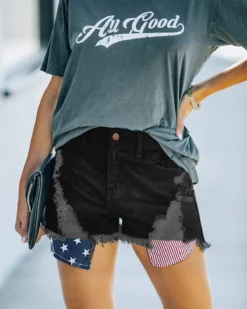 Women American Flag Ripped Tassel Denim Shorts -Women Fashion Shop b6a76f7898f59fce