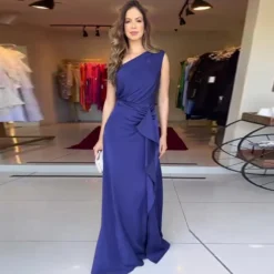 Summer Solid Color Fashion Slash Shoulder Slim Waist Chic Elegant Dress -Women Fashion Shop b7e3cb2c326fa477