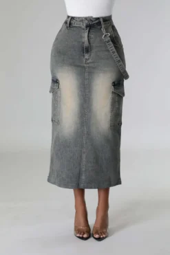 Pocket Stretch Denim Long Skirt -Women Fashion Shop b8b96ceebb954b77
