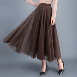 Spring Swing Puffy High Waist Slim Mesh A-line Long Skirt -Women Fashion Shop b9315a837e09d288