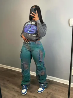 Women Stretch Cargo Denim Straight Leg Pants -Women Fashion Shop b9ec8e061365d643