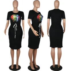 Classic Simple Casual Lip Drawstrings Waist Shirt Dress -Women Fashion Shop ba19be7e42b59306