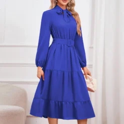 Elegant Slim Chic Tie Collar A-Line Casual Dress -Women Fashion Shop ba520acc83957926