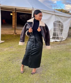 Autumn And Winter Mid-Length Black Pu Buckle Slit Casual Leather Skirt With Belt -Women Fashion Shop ba6715af95595845