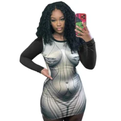 Women's Autumn Fashion Casual Print Long Sleeve Slim Round Neck Short Dress 27 Women's Autumn Fashion Casual Print Long Sleeve Slim Round Neck Short Dress -Women Fashion Shop ba777282a7376bcc