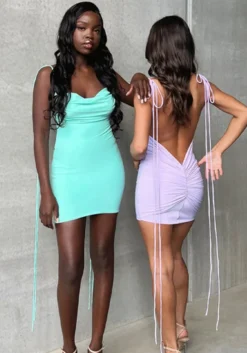 Women Summer Sexy Backless Ruched Tie Bodycon Dress -Women Fashion Shop bab37a0bb3d11395