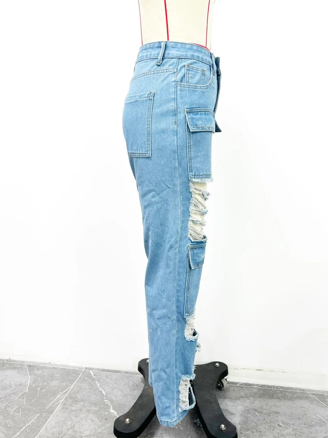 Women Casual Ripped Denim Wide Leg Pants 8 Women Casual Ripped Denim Wide Leg Pants - Image 6