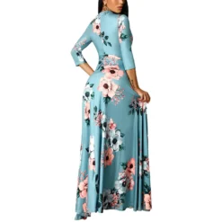 Autumn Three Quarter Sleeve Floral Printed Women's V Neck Maxi Dress -Women Fashion Shop bb35e3020b092a47