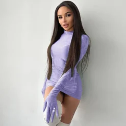 Women Summer Sexy Round Neck Long Sleeve Gloves Bodycon Dress -Women Fashion Shop bc1863b87d9c8475