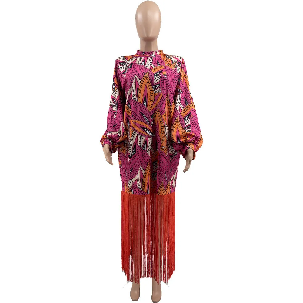 Women's Casual Print Fringed Maxi Dress 6 Women's Casual Print Fringed Maxi Dress - Image 4