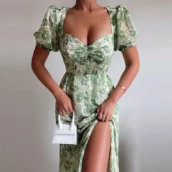 Women's Chic Career Floral Square Neck Sexy Slit Dress -Women Fashion Shop bc6007402eaef8a0