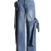 Lace-Up Pocket Wide Leg Straight Washed Denim Pants -Women Fashion Shop bc9cbb6193e3221f