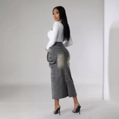 Pocket Stretch Denim Long Skirt -Women Fashion Shop bce5af3ba41b4dbb