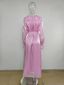 Women's Autumn And Winter Round Neck Long Sleeve High Waist Satin Maxi Dress -Women Fashion Shop bcf979d0247d44a8