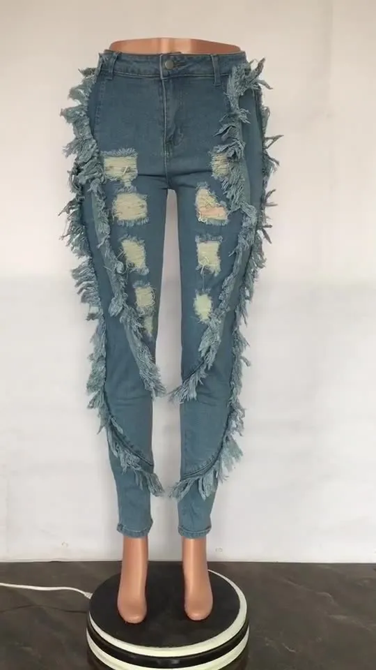 Women's Ripped Fashion Fringe Sexy Slim Skinny Jeans 8 Women's Ripped Fashion Fringe Sexy Slim Skinny Jeans - Image 7