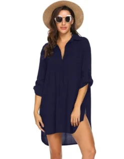 Spring And Summer Women'S Deep V-Neck Chiffon Shirt Sunscreen Shirt Dress -Women Fashion Shop bd25276c6d4dafa1