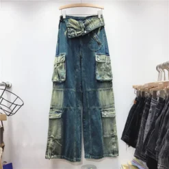 Spring Trendy High Waist Style Pocket Cargo Denim Straight Pants Women's Loose Slim Fit Wide Leg Trousers 20 Spring Trendy High Waist Style Pocket Cargo Denim Straight Pants Women's Loose Slim Fit Wide Leg Trousers -Women Fashion Shop c040f1310bc40d1f