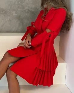 Women's Casual Loose Professional Side Pleated Turndown Collar Career Dress -Women Fashion Shop c1486984a790ed9b