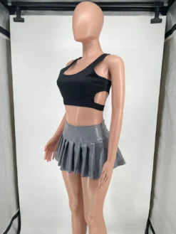 Women's Solid Color Pu Leather Mini Pleated Skirt -Women Fashion Shop c18405e99e7cd8ca