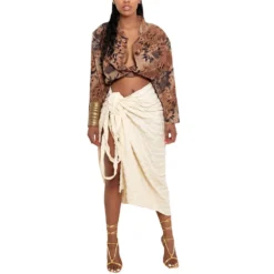 Women's Fashion Style Slit Drawstring Pleated Lace-Up Apron Skirt Women -Women Fashion Shop c1fa407b8396ccb3