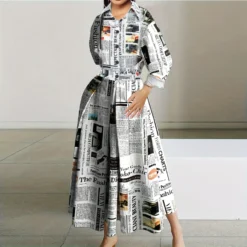 Chic Printed Single Breasted Slit Women's Shirt Dress Casual Long Dress -Women Fashion Shop c2efbb77d12bae9d