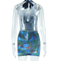 Women Printed Sexy Halter Neck Sleeveless Bodycon Dress -Women Fashion Shop c36ca0f13b7734d6